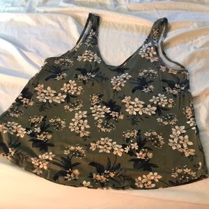 Floral army green tank